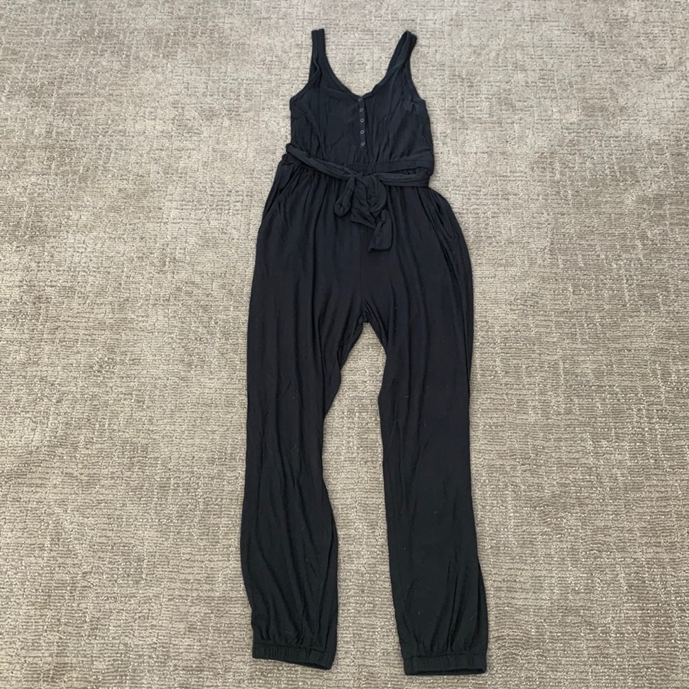 Black jogger style jumpsuit with pockets
